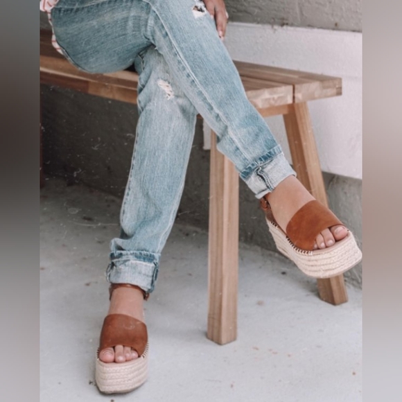 Just Fab Hallie Espadrille Flatform Platform Sandals Cognac Tan 9 - Picture 5 of 12